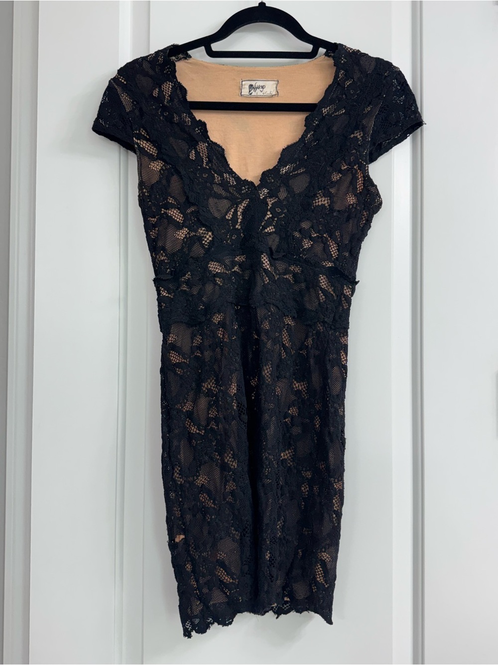 Nightcap Black Lace Mini Dress with Nude Underlay